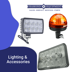 “LED work lights and tractor lighting accessories displayed at Diamond R Equipment.”