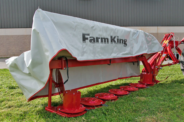 “Farm King hay tools, including mowers, rakes, and tedders, displayed at Diamond R Equipment.”