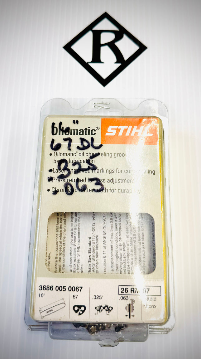 Stihl 16" Chain, .325 RM .063 67DL Loop Low-Vibe, 26RM 67, 36860050067