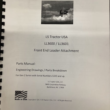 LS TRACTOR LL3600/3601 FRONT END LOADER ATTACHMENT PARTS MANUAL