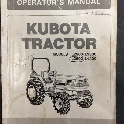 Kubota Tractor L2900, L3300, L3600, L4200 Operator's Manual